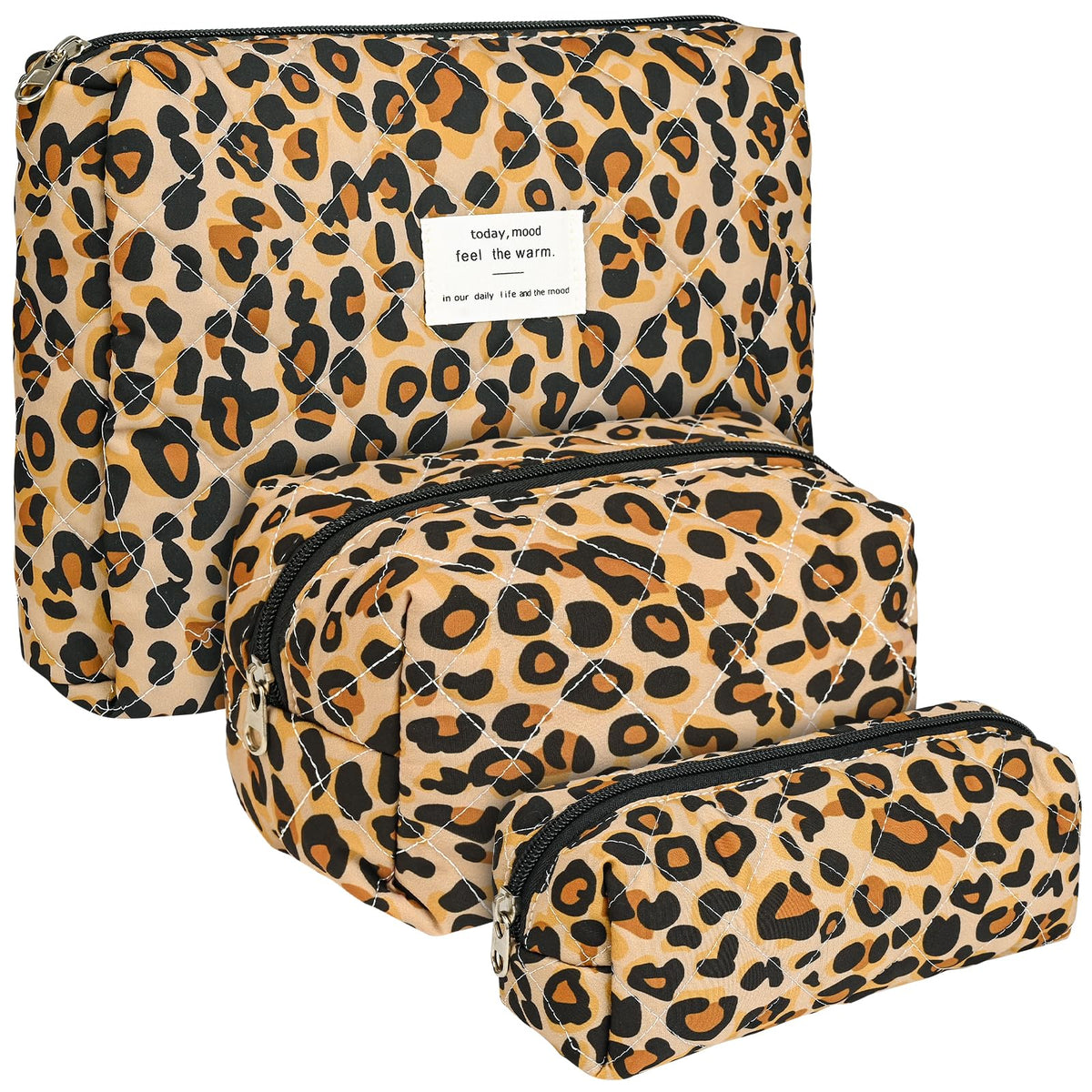 Puchifoda Quilted Makeup Bag Set,3 Pcs Puffy Cosmetic Bags Aesthetic Make Up Bags,Small Zipper Pouch,Travel Toiletry Bag Purse Organizer Pouches for Women (Leopard-Print) - thewildfolk Puchifoda Quilted Makeup Bag Set,3 Pcs Puffy Cosmetic Bags Aesthetic Make Up Bags,Small Zipper Pouch,Travel Toiletry Bag Purse Organizer Pouches for Women (Leopard-Print)