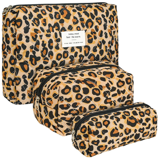 Puchifoda Quilted Makeup Bag Set,3 Pcs Puffy Cosmetic Bags Aesthetic Make Up Bags,Small Zipper Pouch,Travel Toiletry Bag Purse Organizer Pouches for Women (Leopard-Print) - thewildfolk Puchifoda Quilted Makeup Bag Set,3 Pcs Puffy Cosmetic Bags Aesthetic Make Up Bags,Small Zipper Pouch,Travel Toiletry Bag Purse Organizer Pouches for Women (Leopard-Print)