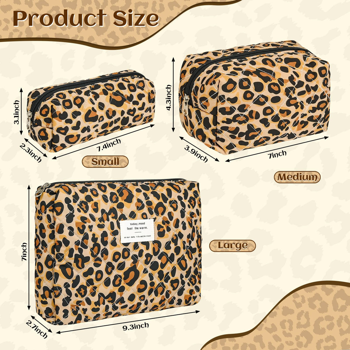Puchifoda Quilted Makeup Bag Set,3 Pcs Puffy Cosmetic Bags Aesthetic Make Up Bags,Small Zipper Pouch,Travel Toiletry Bag Purse Organizer Pouches for Women (Leopard-Print) - thewildfolk Puchifoda Quilted Makeup Bag Set,3 Pcs Puffy Cosmetic Bags Aesthetic Make Up Bags,Small Zipper Pouch,Travel Toiletry Bag Purse Organizer Pouches for Women (Leopard-Print)