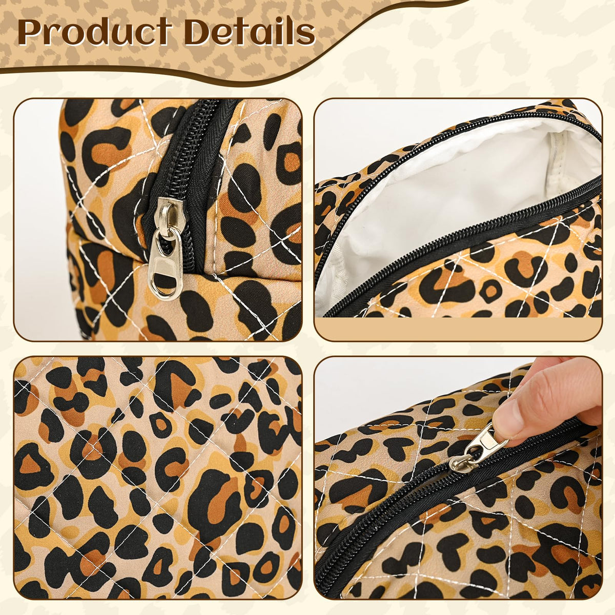 Puchifoda Quilted Makeup Bag Set,3 Pcs Puffy Cosmetic Bags Aesthetic Make Up Bags,Small Zipper Pouch,Travel Toiletry Bag Purse Organizer Pouches for Women (Leopard-Print) - thewildfolk Puchifoda Quilted Makeup Bag Set,3 Pcs Puffy Cosmetic Bags Aesthetic Make Up Bags,Small Zipper Pouch,Travel Toiletry Bag Purse Organizer Pouches for Women (Leopard-Print)