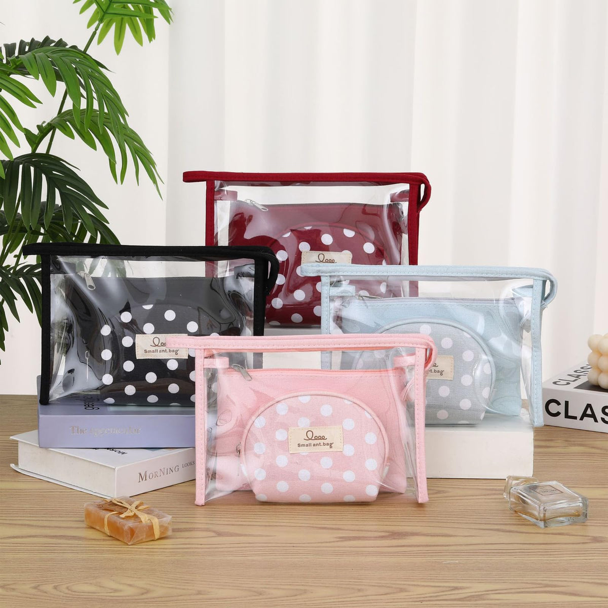 Qikuver Clear Makeup Bag Set, 3 Pack Makeup Toiletry Bags for Women, Portable Travel Cosmetic Bags Purse Bags Zipper Storage Pouches for Home Travel Accessories (Red) - thewildfolk Qikuver Clear Makeup Bag Set, 3 Pack Makeup Toiletry Bags for Women, Portable Travel Cosmetic Bags Purse Bags Zipper Storage Pouches for Home Travel Accessories (Red)