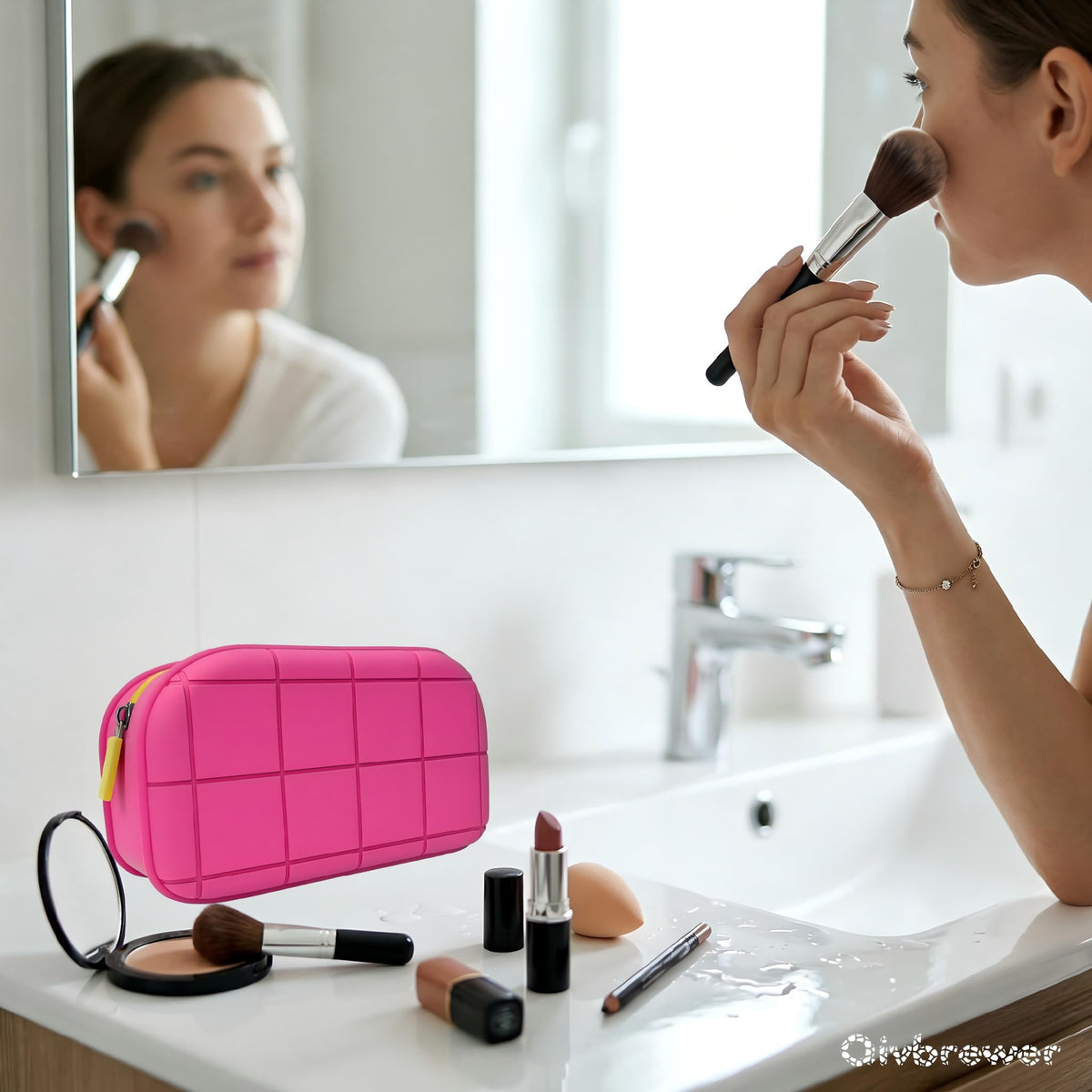 Qivbrewer Silicone Makeup Bag - Waterproof Cosmetic Organizer for Travel Versatile Small Toiletry Bag & Cute Makeup Bag for Women & Girls (Pink) - thewildfolk Qivbrewer Silicone Makeup Bag - Waterproof Cosmetic Organizer for Travel Versatile Small Toiletry Bag & Cute Makeup Bag for Women & Girls (Pink)