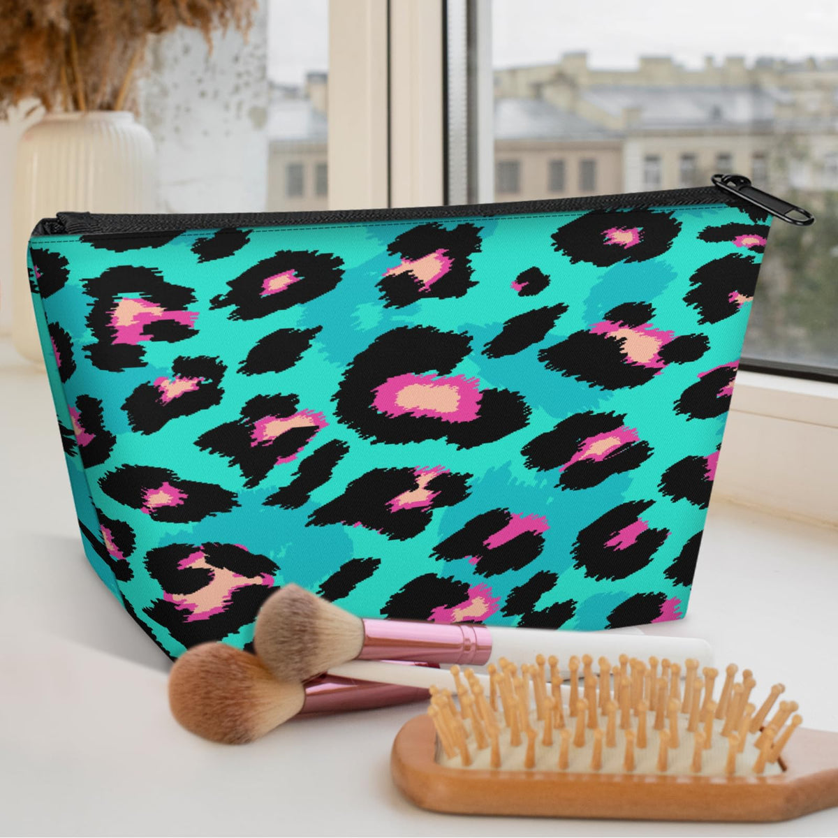 QsirBC Waterproof Makeup Bag Travel Cosmetic Pouch Multi Functional Organizer for Women Travel Gym Camping Gifts Leopard Jade Green - thewildfolk QsirBC Waterproof Makeup Bag Travel Cosmetic Pouch Multi Functional Organizer for Women Travel Gym Camping Gifts Leopard Jade Green