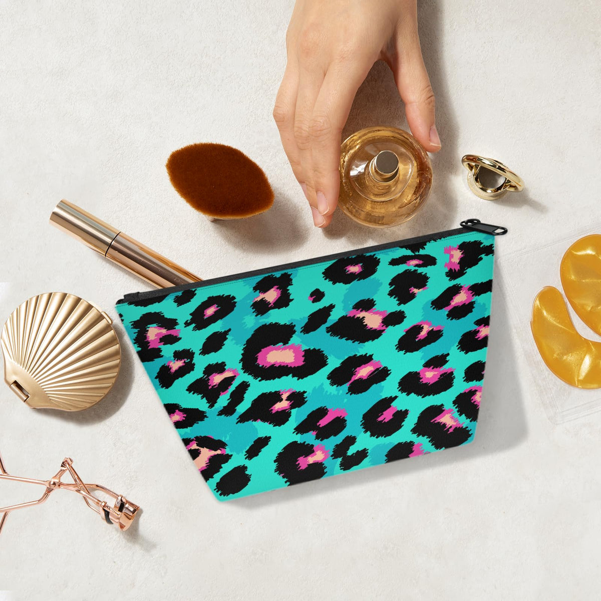 QsirBC Waterproof Makeup Bag Travel Cosmetic Pouch Multi Functional Organizer for Women Travel Gym Camping Gifts Leopard Jade Green - thewildfolk QsirBC Waterproof Makeup Bag Travel Cosmetic Pouch Multi Functional Organizer for Women Travel Gym Camping Gifts Leopard Jade Green