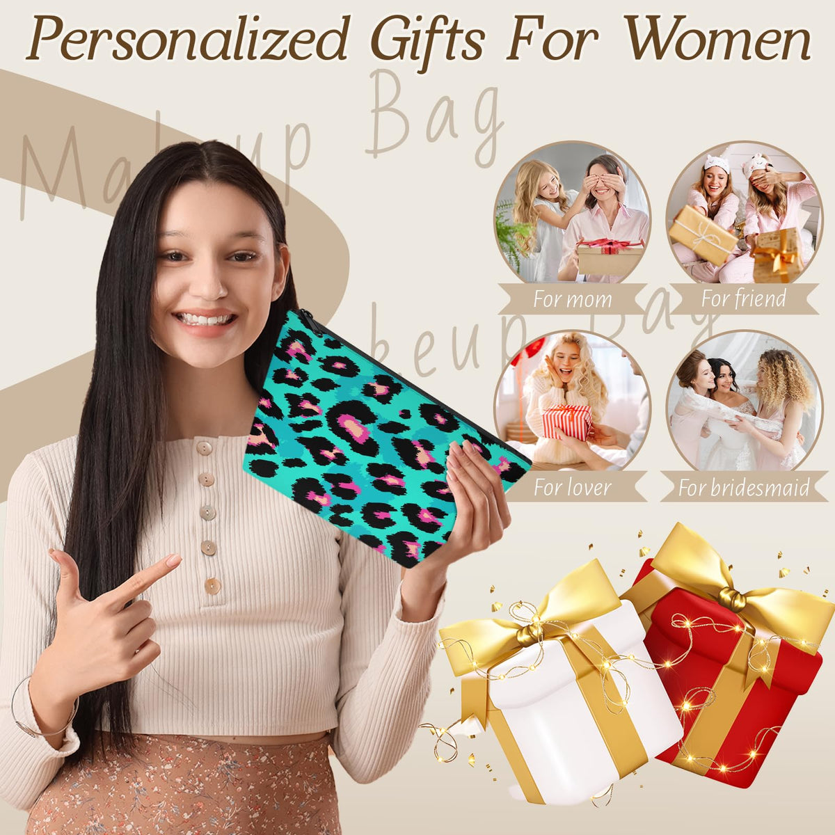 QsirBC Waterproof Makeup Bag Travel Cosmetic Pouch Multi Functional Organizer for Women Travel Gym Camping Gifts Leopard Jade Green - thewildfolk QsirBC Waterproof Makeup Bag Travel Cosmetic Pouch Multi Functional Organizer for Women Travel Gym Camping Gifts Leopard Jade Green