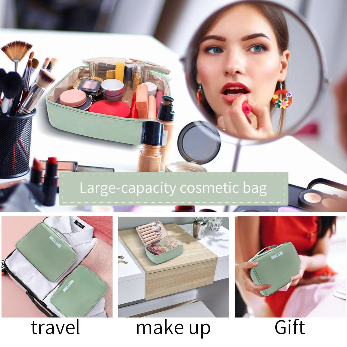 Queboom Travel Makeup Bag Cosmetic Bag Toiletry Bag for Women & Men, Green - thewildfolk Queboom Travel Makeup Bag Cosmetic Bag Toiletry Bag for Women & Men, Green