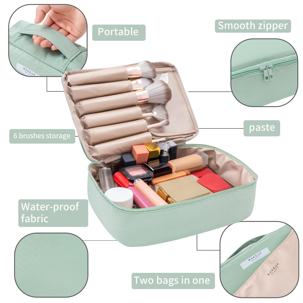 Queboom Travel Makeup Bag Cosmetic Bag Toiletry Bag for Women & Men, Green - thewildfolk Queboom Travel Makeup Bag Cosmetic Bag Toiletry Bag for Women & Men, Green