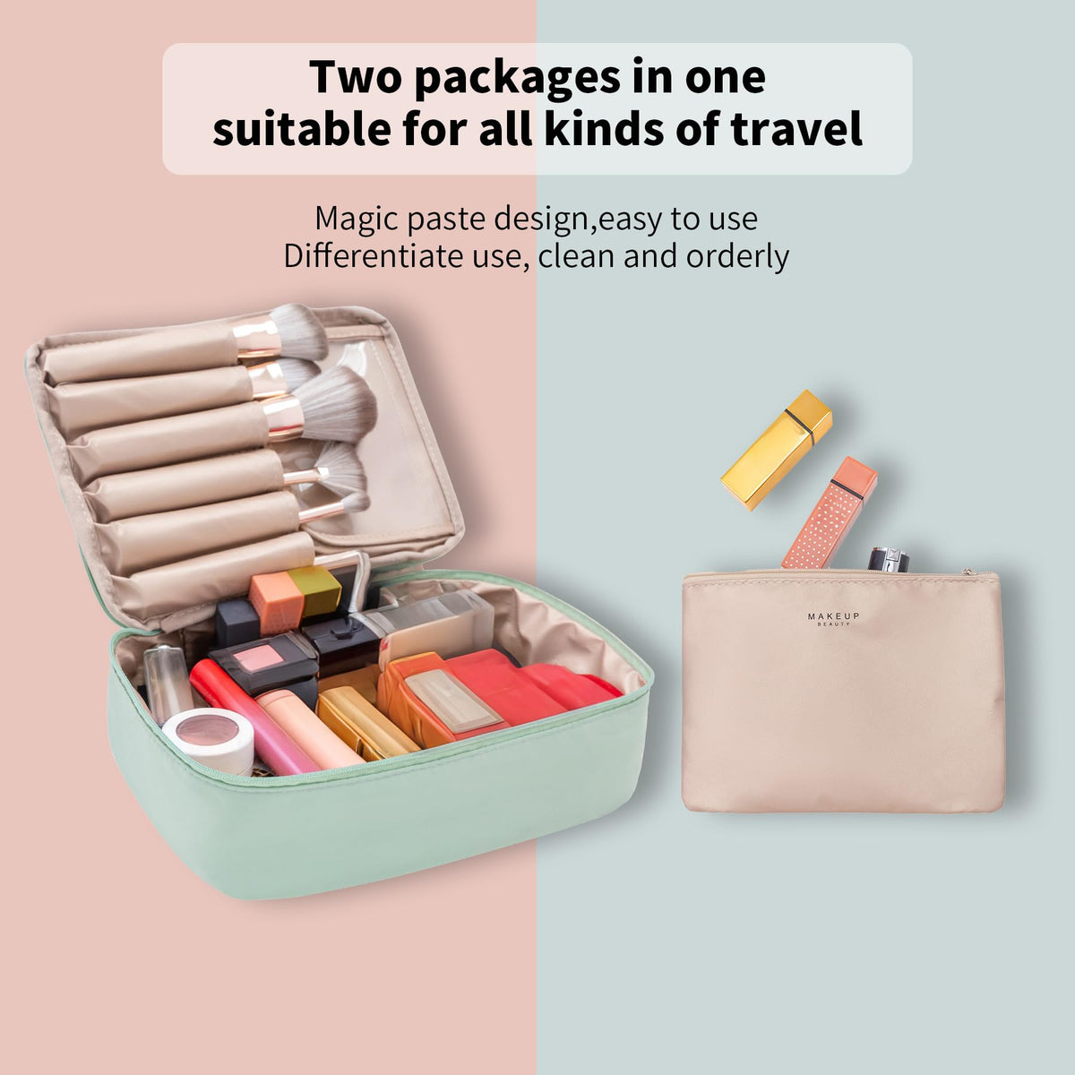 Queboom Travel Makeup Bag Cosmetic Bag Toiletry Bag for Women & Men, Green - thewildfolk Queboom Travel Makeup Bag Cosmetic Bag Toiletry Bag for Women & Men, Green