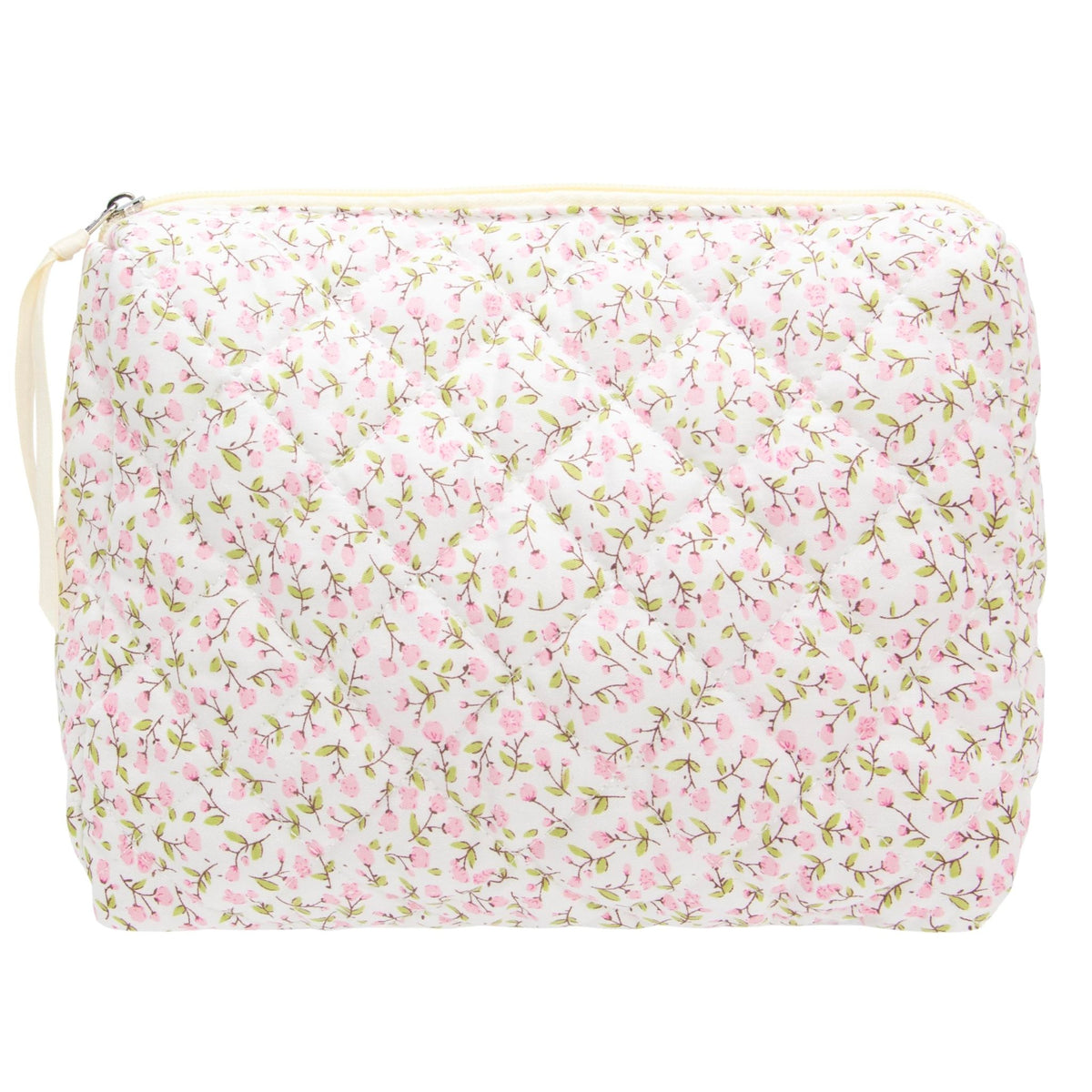 Quilted Makeup Pouch for Women, Travel Cosmetic&Toiletry Bag,Floral Pink - thewildfolk Quilted Makeup Pouch for Women, Travel Cosmetic&Toiletry Bag,Floral Pink