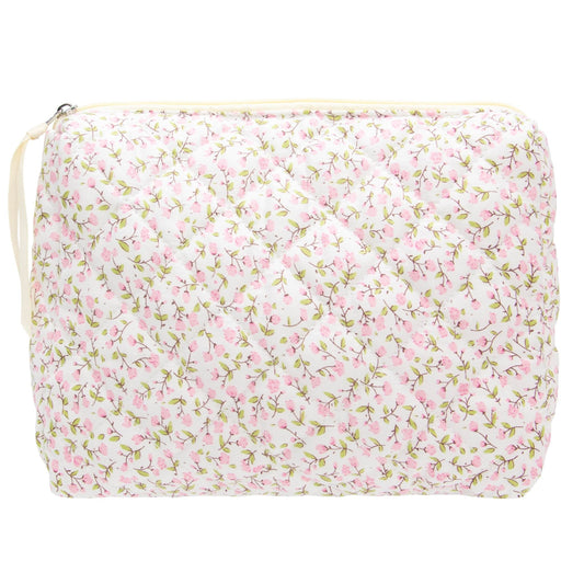 Quilted Makeup Pouch for Women, Travel Cosmetic&Toiletry Bag,Floral Pink - thewildfolk Quilted Makeup Pouch for Women, Travel Cosmetic&Toiletry Bag,Floral Pink