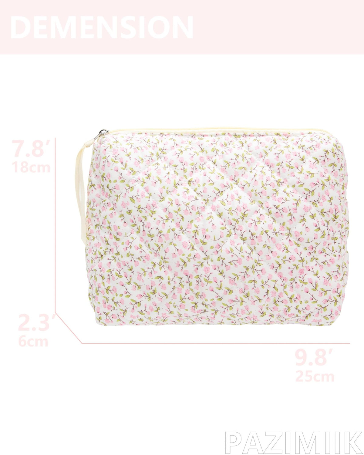 Quilted Makeup Pouch for Women, Travel Cosmetic&Toiletry Bag,Floral Pink - thewildfolk Quilted Makeup Pouch for Women, Travel Cosmetic&Toiletry Bag,Floral Pink