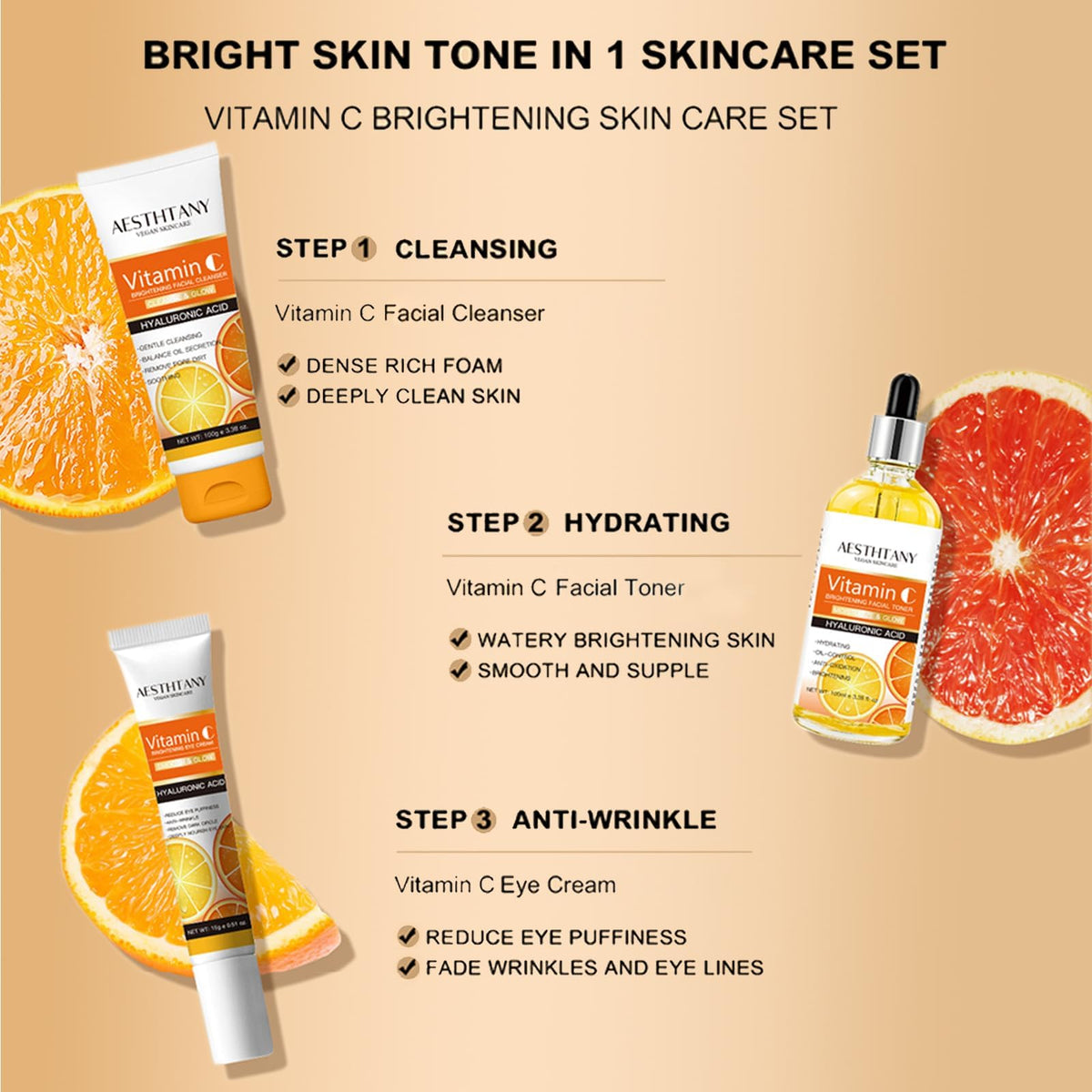 R RadiantRise Vitamin C Skin Care Set For Women , 5-In-1 Moisturizing Hyaluronic Acid Skin Care Routine with Facial Cleanser, Serum, Face Cream, Eye Cream, Toner - thewildfolk R RadiantRise Vitamin C Skin Care Set For Women , 5-In-1 Moisturizing Hyaluronic Acid Skin Care Routine with Facial Cleanser, Serum, Face Cream, Eye Cream, Toner