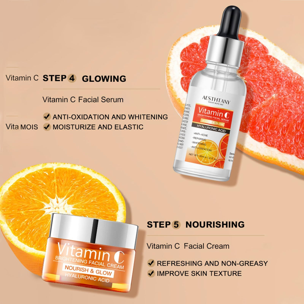 R RadiantRise Vitamin C Skin Care Set For Women , 5-In-1 Moisturizing Hyaluronic Acid Skin Care Routine with Facial Cleanser, Serum, Face Cream, Eye Cream, Toner - thewildfolk R RadiantRise Vitamin C Skin Care Set For Women , 5-In-1 Moisturizing Hyaluronic Acid Skin Care Routine with Facial Cleanser, Serum, Face Cream, Eye Cream, Toner