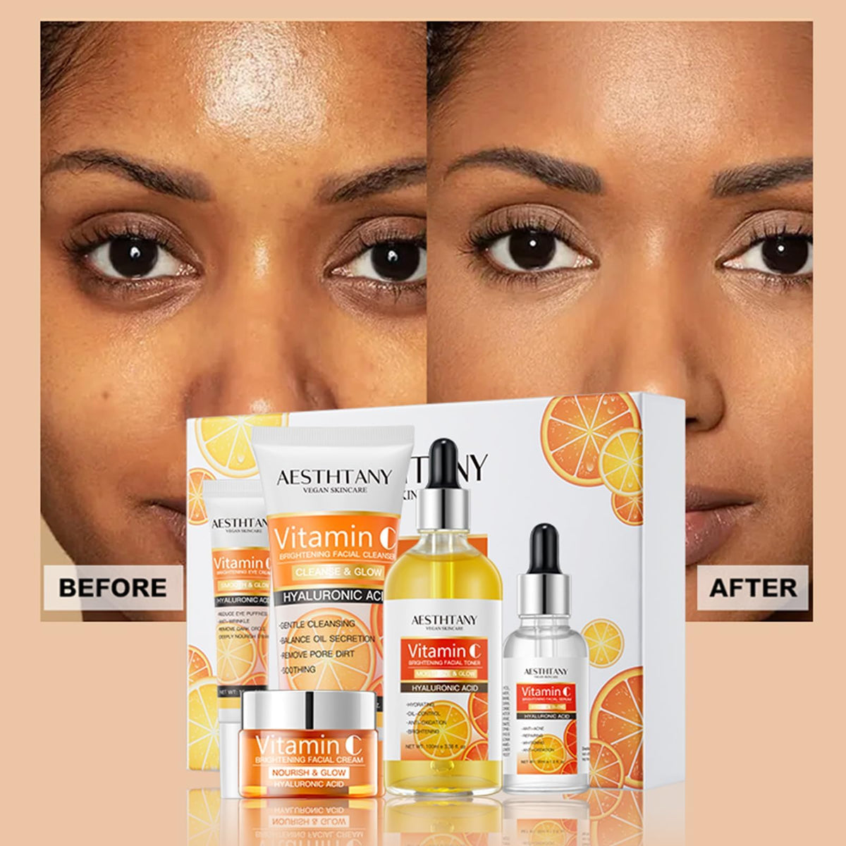 R RadiantRise Vitamin C Skin Care Set For Women , 5-In-1 Moisturizing Hyaluronic Acid Skin Care Routine with Facial Cleanser, Serum, Face Cream, Eye Cream, Toner - thewildfolk R RadiantRise Vitamin C Skin Care Set For Women , 5-In-1 Moisturizing Hyaluronic Acid Skin Care Routine with Facial Cleanser, Serum, Face Cream, Eye Cream, Toner