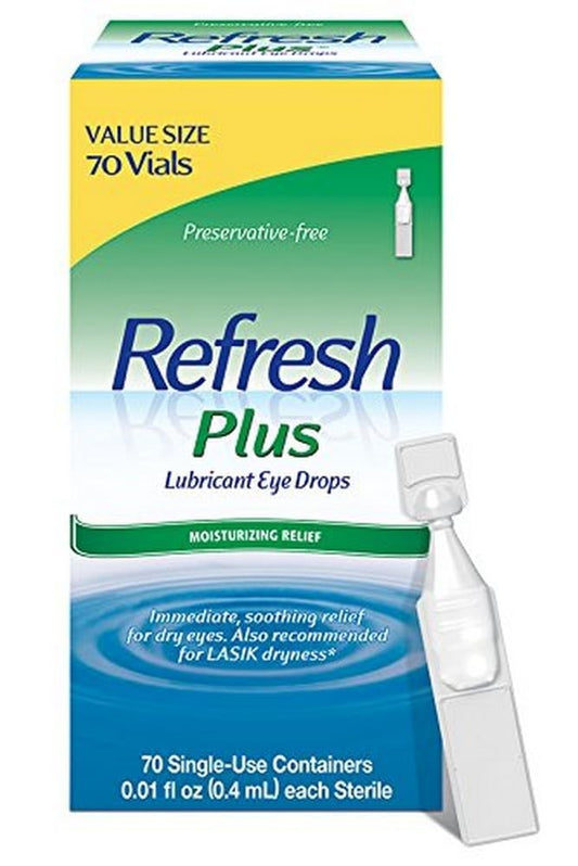 REFRESH PLUS Lubricant Eye Drops Preservative-Free Artificial Tears, 0.01 fl oz (0.4 mL), 70 Single-Use Containers - thewildfolk REFRESH PLUS Lubricant Eye Drops Preservative-Free Artificial Tears, 0.01 fl oz (0.4 mL), 70 Single-Use Containers