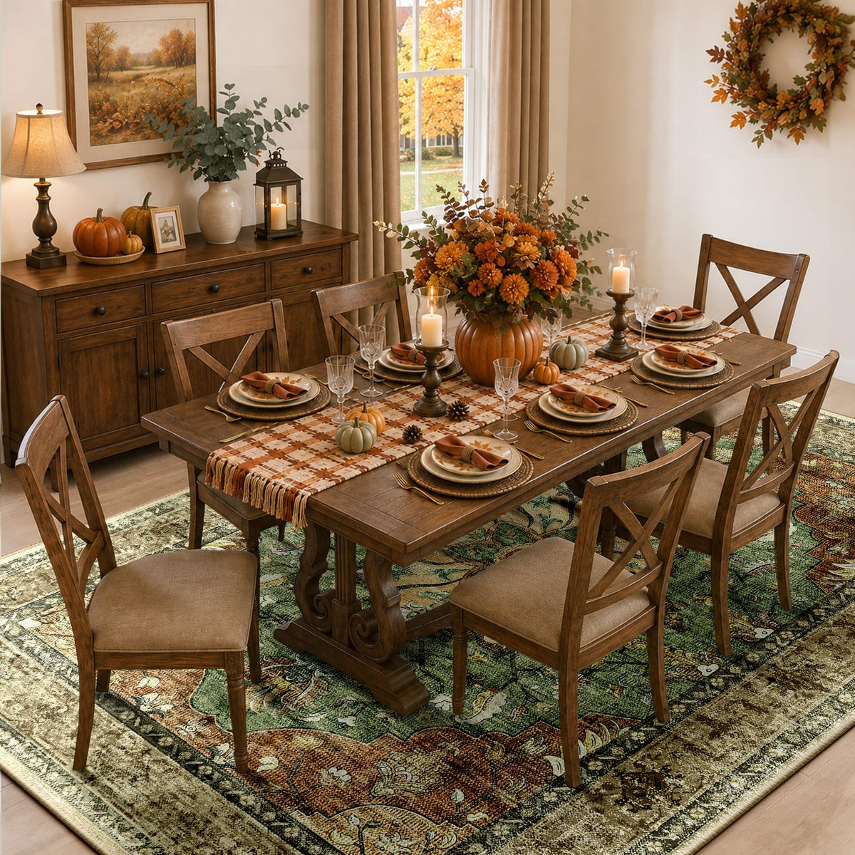RELEANY Washable Area Rug, 8'x10', Brick/Brown/Green - thewildfolk RELEANY Washable Area Rug, 8'x10', Brick/Brown/Green
