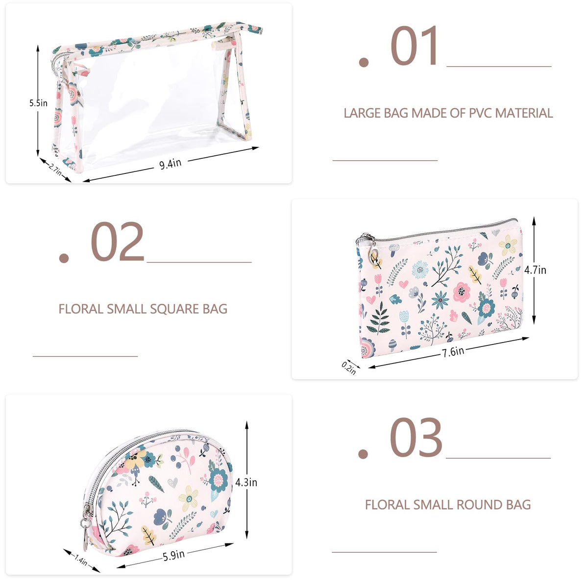 Richeart Makeup Bag, Clear Bag with Zipper, 3PC Floral Flowers Makeup Pouch, Waterproof Small Pouch, Portable Travel Toiletry Bag, C - thewildfolk Richeart Makeup Bag, Clear Bag with Zipper, 3PC Floral Flowers Makeup Pouch, Waterproof Small Pouch, Portable Travel Toiletry Bag, C