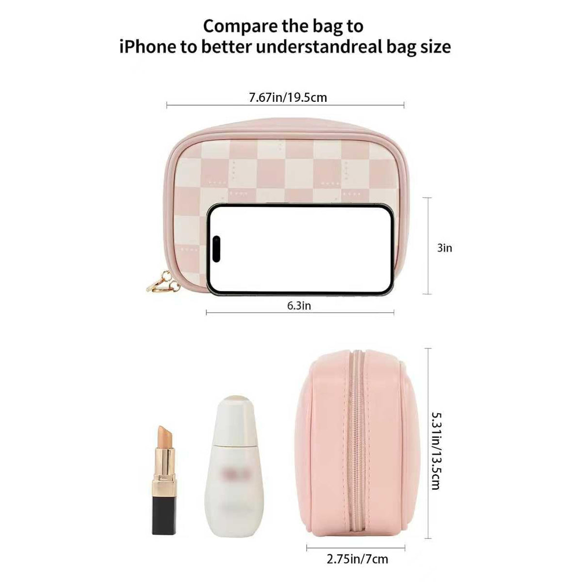 RIGHT AWAY Checkered Makeup Bag for Purse,Small Cosmetic Bag Organizer for Women, Travel Make Up Pouch Waterproof Toiletry Bag Cute Makeup Case for Travel Accessories(Pink Checkerboard) - thewildfolk RIGHT AWAY Checkered Makeup Bag for Purse,Small Cosmetic Bag Organizer for Women, Travel Make Up Pouch Waterproof Toiletry Bag Cute Makeup Case for Travel Accessories(Pink Checkerboard)
