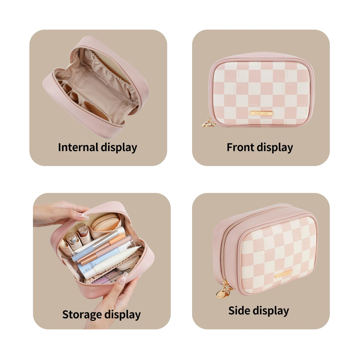 RIGHT AWAY Checkered Makeup Bag for Purse,Small Cosmetic Bag Organizer for Women, Travel Make Up Pouch Waterproof Toiletry Bag Cute Makeup Case for Travel Accessories(Pink Checkerboard) - thewildfolk RIGHT AWAY Checkered Makeup Bag for Purse,Small Cosmetic Bag Organizer for Women, Travel Make Up Pouch Waterproof Toiletry Bag Cute Makeup Case for Travel Accessories(Pink Checkerboard)