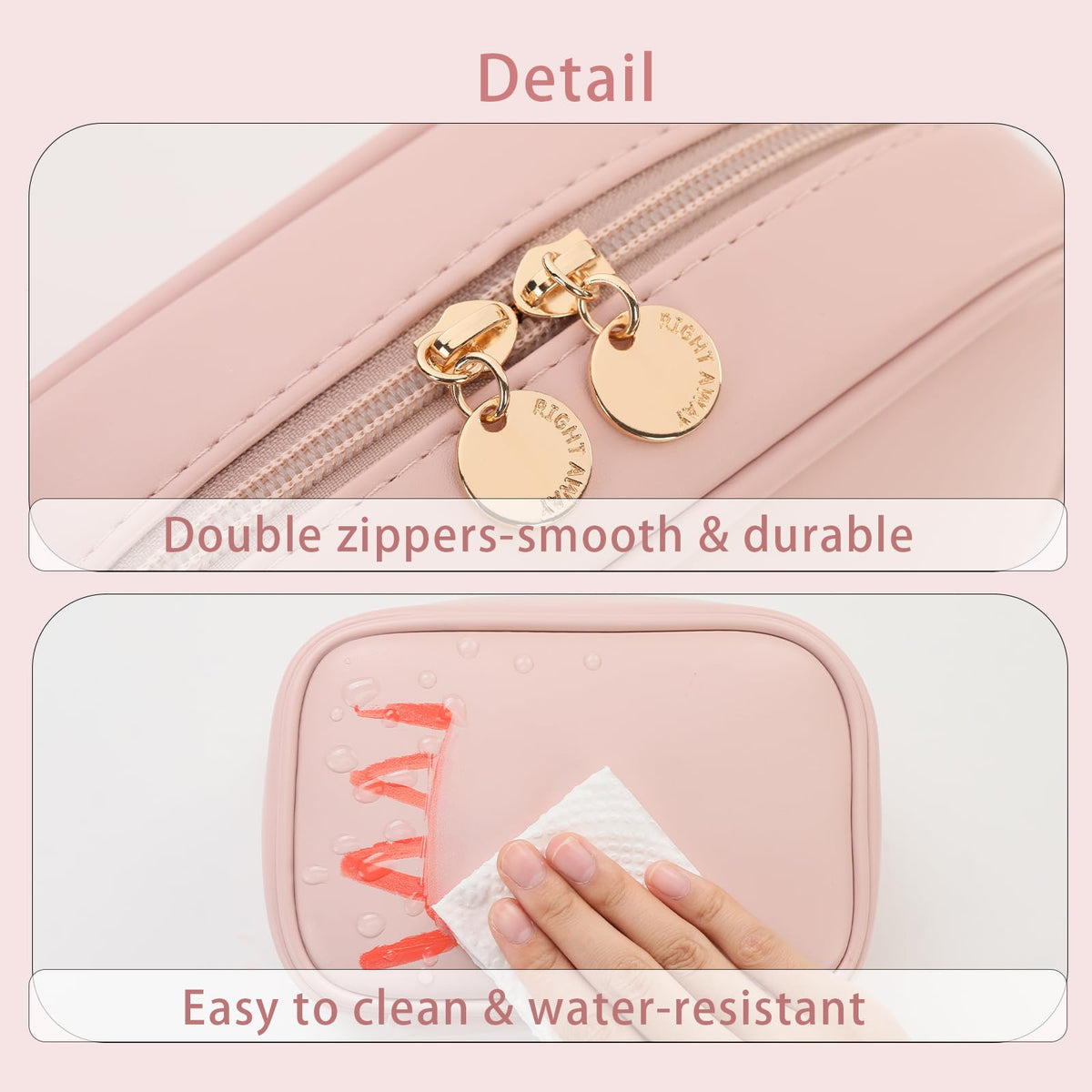 RIGHT AWAY Small Makeup Bag for Purse,Cosmetic Bag Organizer for Women,Waterproof PU Leather Make Up Pouch Toiletry Bag with Pockets,Portable Makeup Case for Travel Accessories&Accessories(Pink) - thewildfolk RIGHT AWAY Small Makeup Bag for Purse,Cosmetic Bag Organizer for Women,Waterproof PU Leather Make Up Pouch Toiletry Bag with Pockets,Portable Makeup Case for Travel Accessories&Accessories(Pink)