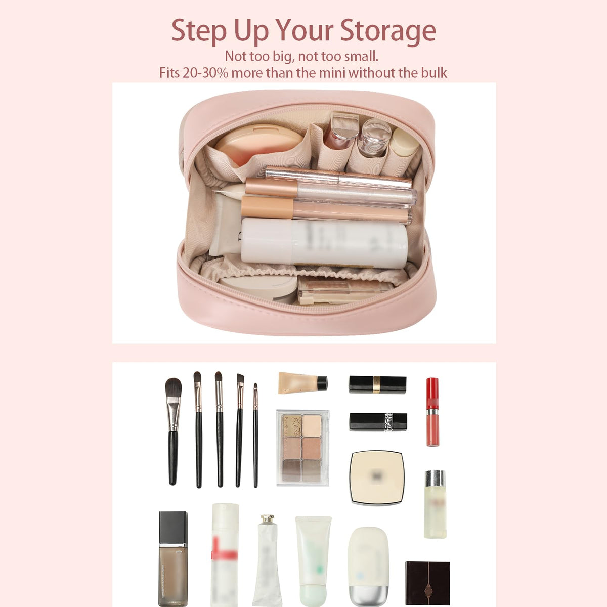 RIGHT AWAY Small Makeup Bag for Purse,Cosmetic Bag Organizer for Women,Waterproof PU Leather Make Up Pouch Toiletry Bag with Pockets,Portable Makeup Case for Travel Accessories&Accessories(Pink) - thewildfolk RIGHT AWAY Small Makeup Bag for Purse,Cosmetic Bag Organizer for Women,Waterproof PU Leather Make Up Pouch Toiletry Bag with Pockets,Portable Makeup Case for Travel Accessories&Accessories(Pink)