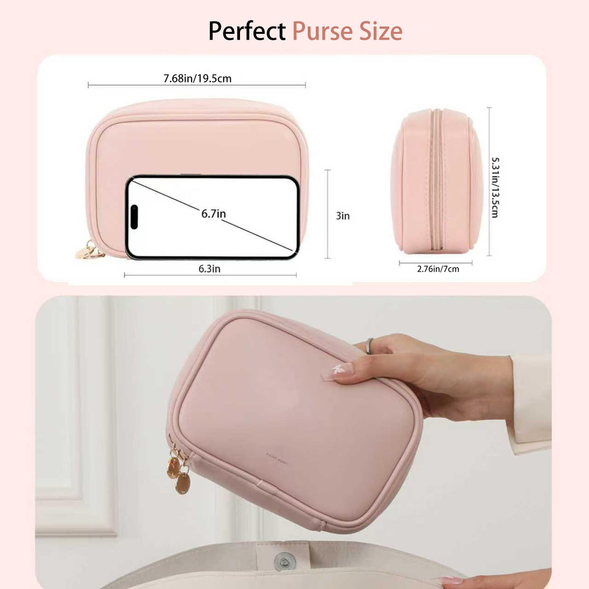 RIGHT AWAY Small Makeup Bag for Purse,Cosmetic Bag Organizer for Women,Waterproof PU Leather Make Up Pouch Toiletry Bag with Pockets,Portable Makeup Case for Travel Accessories&Accessories(Pink) - thewildfolk RIGHT AWAY Small Makeup Bag for Purse,Cosmetic Bag Organizer for Women,Waterproof PU Leather Make Up Pouch Toiletry Bag with Pockets,Portable Makeup Case for Travel Accessories&Accessories(Pink)