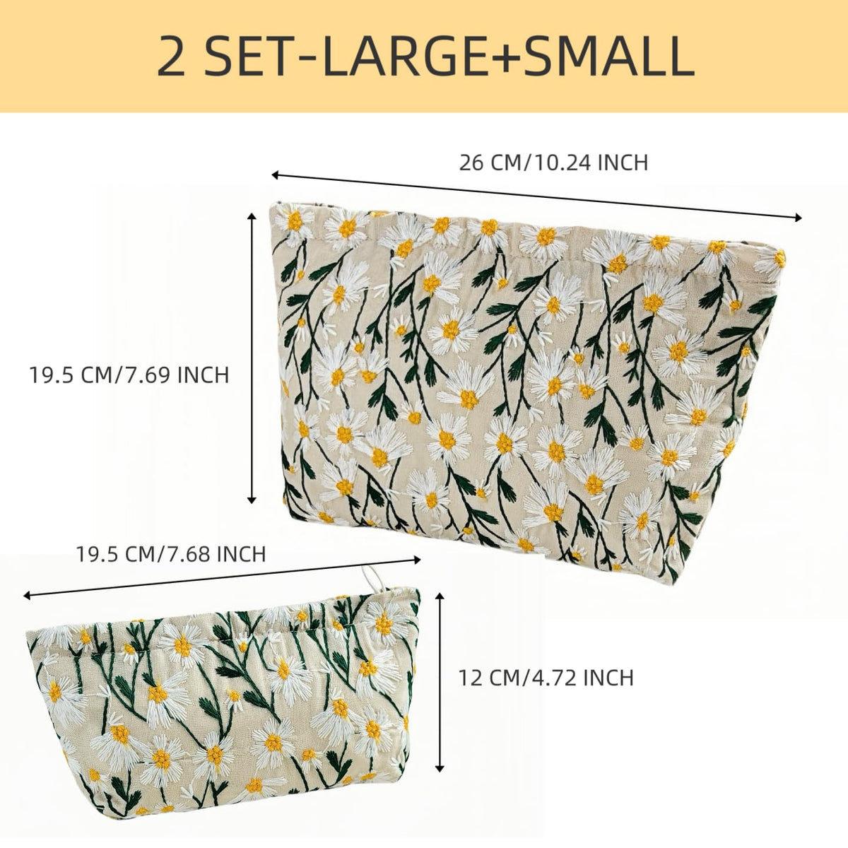 RIKMOXR 2 Pcs Makeup Bags, Large Cosmetic Bag Travel Toiletry Bag Organizer for Women, Embroidery Craft, Floral Makeup Bag Small Cosmetic Pouch Purse with Zipper Gifts for Girls Teen - thewildfolk RIKMOXR 2 Pcs Makeup Bags, Large Cosmetic Bag Travel Toiletry Bag Organizer for Women, Embroidery Craft, Floral Makeup Bag Small Cosmetic Pouch Purse with Zipper Gifts for Girls Teen