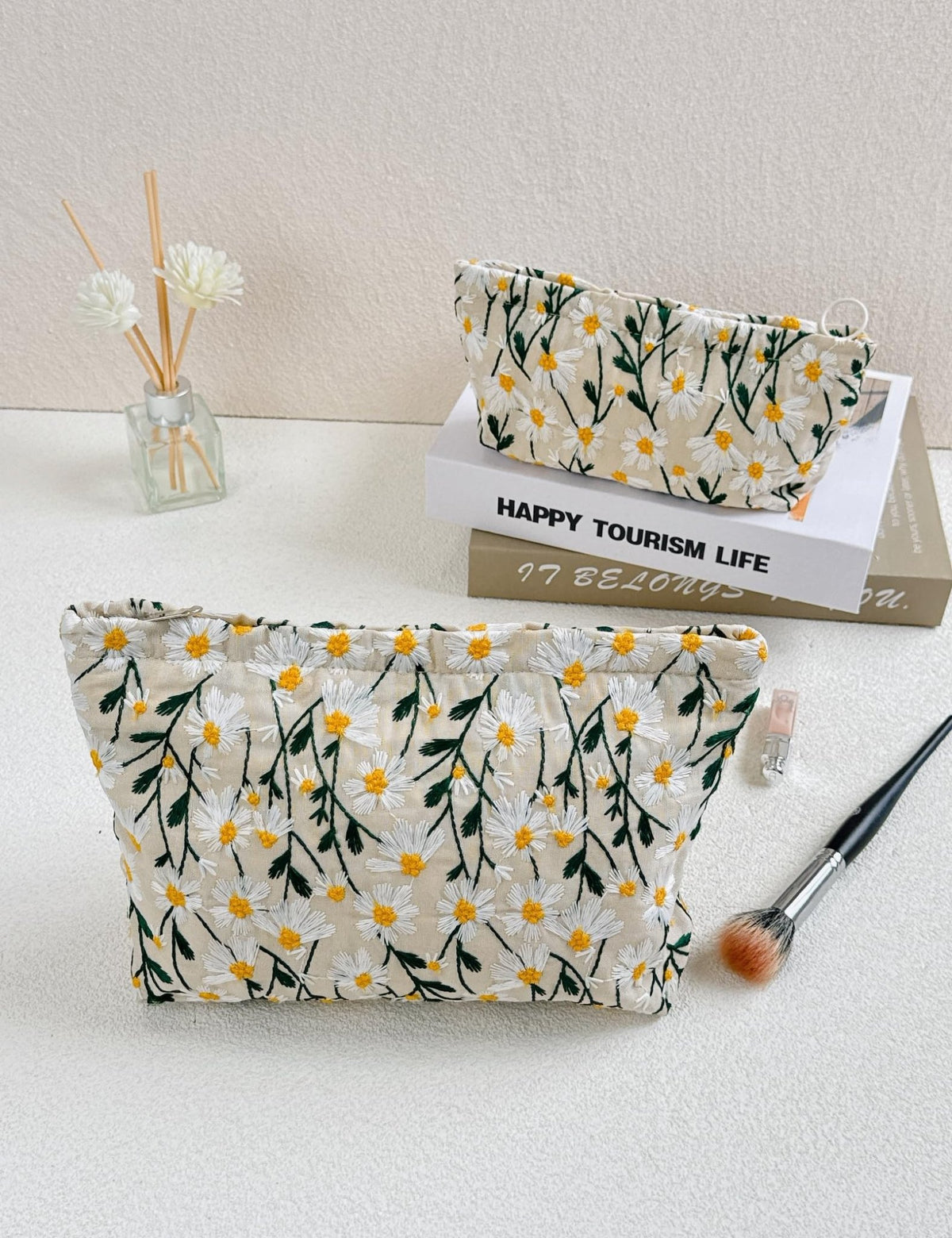RIKMOXR 2 Pcs Makeup Bags, Large Cosmetic Bag Travel Toiletry Bag Organizer for Women, Embroidery Craft, Floral Makeup Bag Small Cosmetic Pouch Purse with Zipper Gifts for Girls Teen - thewildfolk RIKMOXR 2 Pcs Makeup Bags, Large Cosmetic Bag Travel Toiletry Bag Organizer for Women, Embroidery Craft, Floral Makeup Bag Small Cosmetic Pouch Purse with Zipper Gifts for Girls Teen
