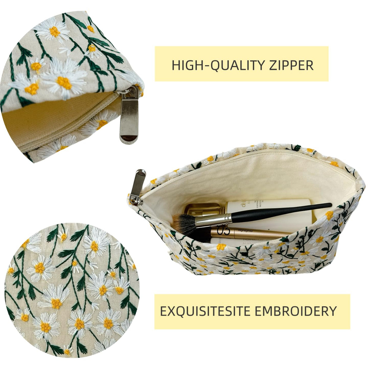 RIKMOXR 2 Pcs Makeup Bags, Large Cosmetic Bag Travel Toiletry Bag Organizer for Women, Embroidery Craft, Floral Makeup Bag Small Cosmetic Pouch Purse with Zipper Gifts for Girls Teen - thewildfolk RIKMOXR 2 Pcs Makeup Bags, Large Cosmetic Bag Travel Toiletry Bag Organizer for Women, Embroidery Craft, Floral Makeup Bag Small Cosmetic Pouch Purse with Zipper Gifts for Girls Teen