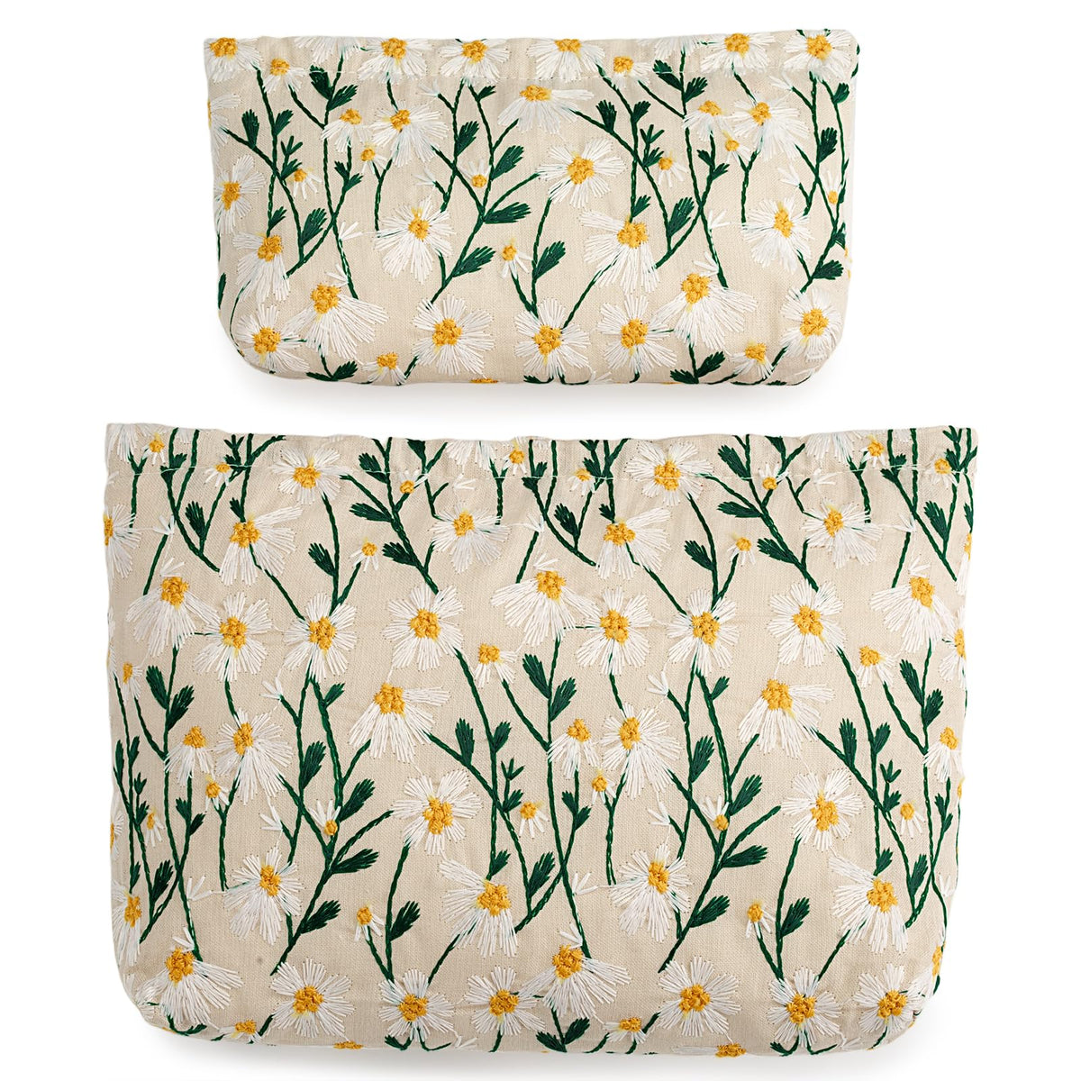 RIKMOXR 2 Pcs Makeup Bags, Large Cosmetic Bag Travel Toiletry Bag Organizer for Women, Embroidery Craft, Floral Makeup Bag Small Cosmetic Pouch Purse with Zipper Gifts for Girls Teen - thewildfolk RIKMOXR 2 Pcs Makeup Bags, Large Cosmetic Bag Travel Toiletry Bag Organizer for Women, Embroidery Craft, Floral Makeup Bag Small Cosmetic Pouch Purse with Zipper Gifts for Girls Teen