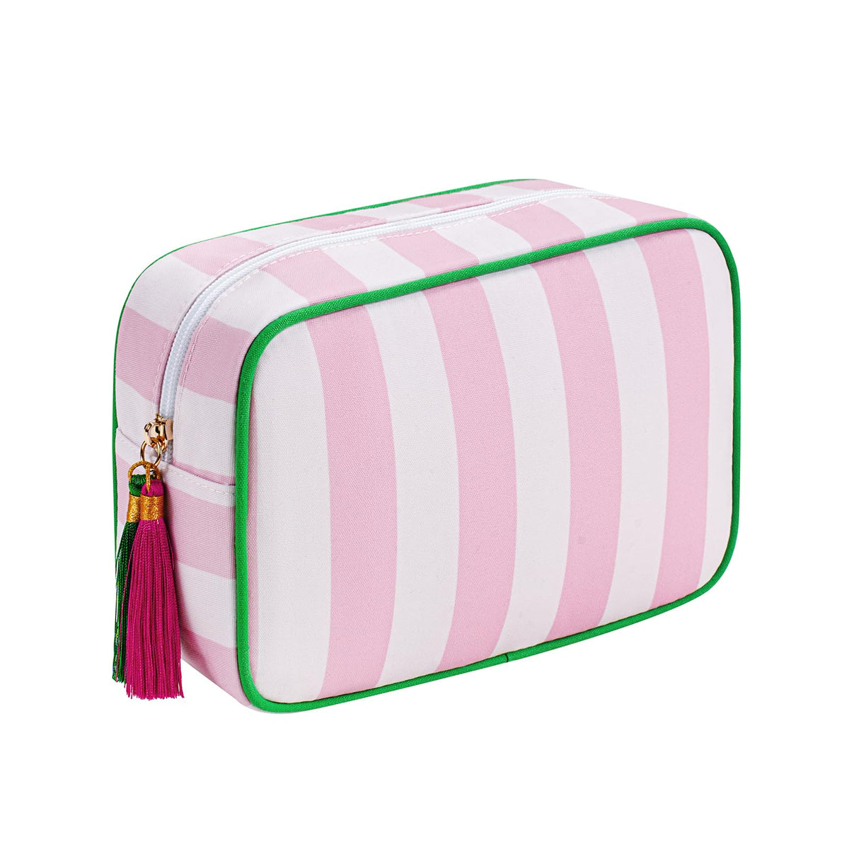 RSRSLEII Large Striped Travel Makeup Bag, Tassel Zippered Toiletry Bag,Pink - thewildfolk RSRSLEII Large Striped Travel Makeup Bag, Tassel Zippered Toiletry Bag,Pink