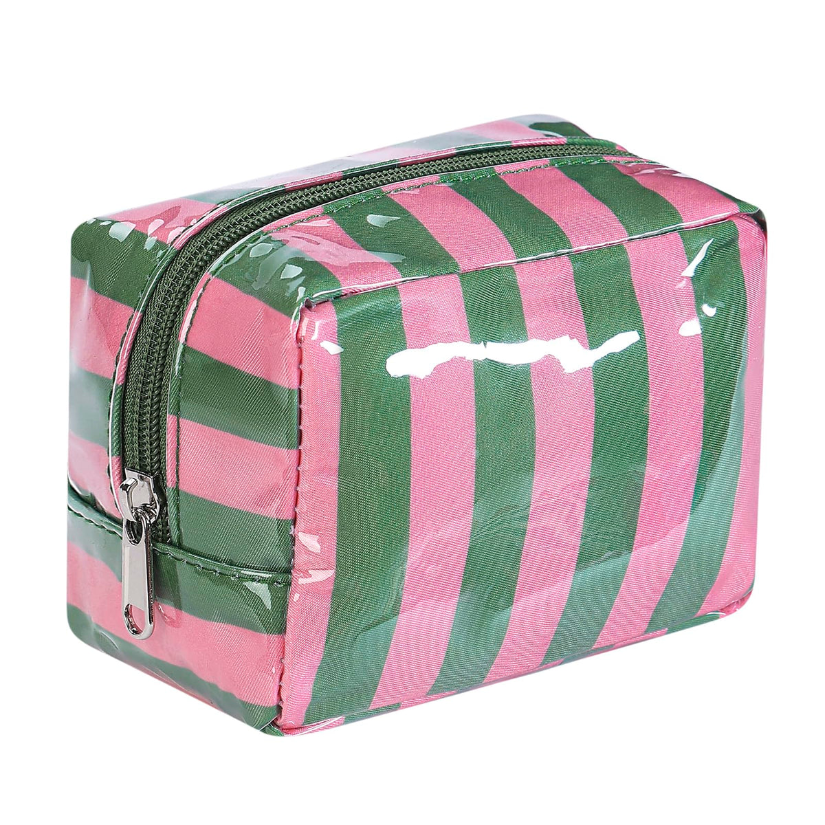 RSRSLEII Small Striped Makeup Bag for Purse, Mini Waterproof Clear Coated Cosmetic Bag, Cute Cosmetic Pouch for Women Girls, Key Pocket Lipstick Pouch Card Holder Data Cable Organizer(01Green&Pink) - thewildfolk RSRSLEII Small Striped Makeup Bag for Purse, Mini Waterproof Clear Coated Cosmetic Bag, Cute Cosmetic Pouch for Women Girls, Key Pocket Lipstick Pouch Card Holder Data Cable Organizer(01Green&Pink)