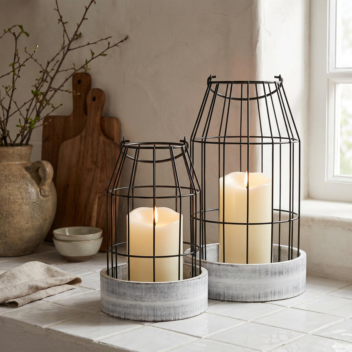 Rustic Farmhouse Lantern Decor Set of 2 - Stylish Decorative Lanterns - thewildfolk Rustic Farmhouse Lantern Decor Set of 2 - Stylish Decorative Lanterns