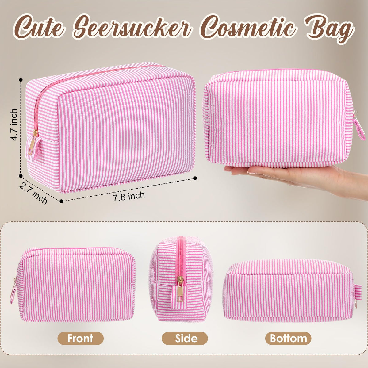 Sanwuta 10 Pcs Seersucker Cosmetic Bag Seersucker Makeup Bag Women Stripe Large Travel Toiletry Organizer Preppy Storage Pouch for Embroidery Wedding Bridesmaid Bride Mom (Pink) - thewildfolk Sanwuta 10 Pcs Seersucker Cosmetic Bag Seersucker Makeup Bag Women Stripe Large Travel Toiletry Organizer Preppy Storage Pouch for Embroidery Wedding Bridesmaid Bride Mom (Pink)