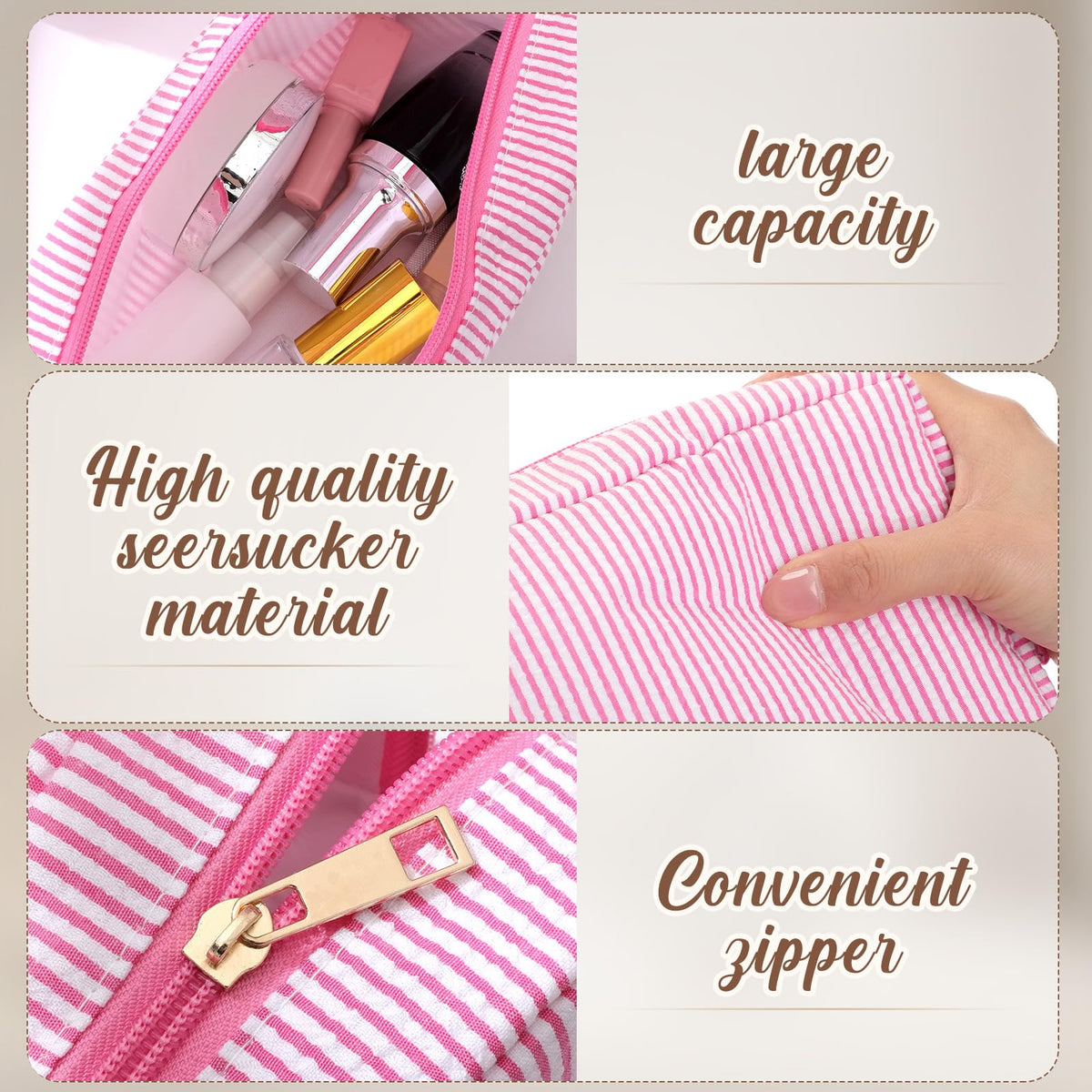 Sanwuta 10 Pcs Seersucker Cosmetic Bag Seersucker Makeup Bag Women Stripe Large Travel Toiletry Organizer Preppy Storage Pouch for Embroidery Wedding Bridesmaid Bride Mom (Pink) - thewildfolk Sanwuta 10 Pcs Seersucker Cosmetic Bag Seersucker Makeup Bag Women Stripe Large Travel Toiletry Organizer Preppy Storage Pouch for Embroidery Wedding Bridesmaid Bride Mom (Pink)