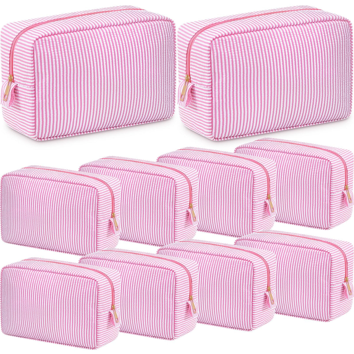 Sanwuta 10 Pcs Seersucker Cosmetic Bag Seersucker Makeup Bag Women Stripe Large Travel Toiletry Organizer Preppy Storage Pouch for Embroidery Wedding Bridesmaid Bride Mom (Pink) - thewildfolk Sanwuta 10 Pcs Seersucker Cosmetic Bag Seersucker Makeup Bag Women Stripe Large Travel Toiletry Organizer Preppy Storage Pouch for Embroidery Wedding Bridesmaid Bride Mom (Pink)