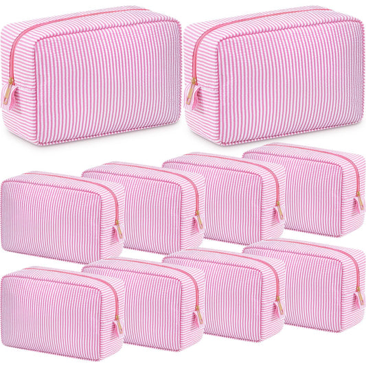 Sanwuta 10 Pcs Seersucker Cosmetic Bag Seersucker Makeup Bag Women Stripe Large Travel Toiletry Organizer Preppy Storage Pouch for Embroidery Wedding Bridesmaid Bride Mom (Pink) - thewildfolk Sanwuta 10 Pcs Seersucker Cosmetic Bag Seersucker Makeup Bag Women Stripe Large Travel Toiletry Organizer Preppy Storage Pouch for Embroidery Wedding Bridesmaid Bride Mom (Pink)