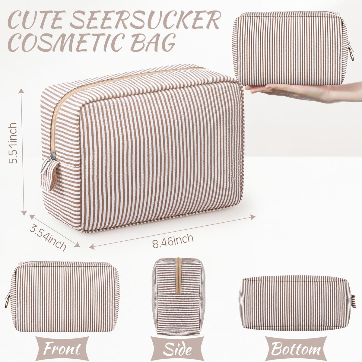 Sanwuta 3 Pcs Seersucker Makeup Bags Seersucker Cosmetic Bags Striped Women Large Travel Toiletry Organizer Preppy Storage Pouch for Embroidery Wedding Bridesmaid Gifts(Khaki) - thewildfolk Sanwuta 3 Pcs Seersucker Makeup Bags Seersucker Cosmetic Bags Striped Women Large Travel Toiletry Organizer Preppy Storage Pouch for Embroidery Wedding Bridesmaid Gifts(Khaki)