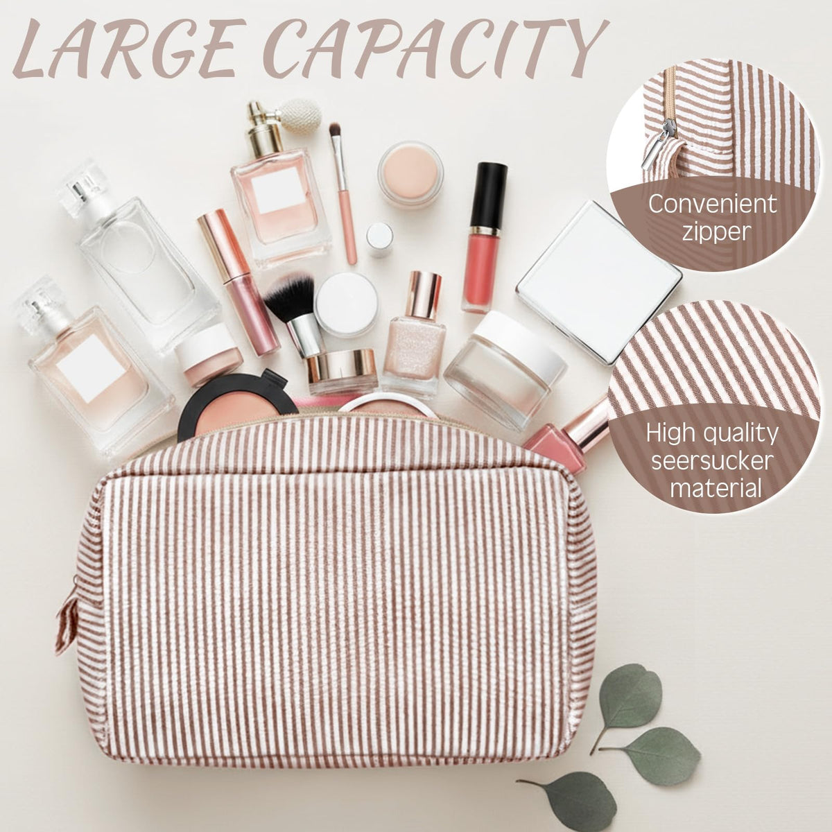 Sanwuta 3 Pcs Seersucker Makeup Bags Seersucker Cosmetic Bags Striped Women Large Travel Toiletry Organizer Preppy Storage Pouch for Embroidery Wedding Bridesmaid Gifts(Khaki) - thewildfolk Sanwuta 3 Pcs Seersucker Makeup Bags Seersucker Cosmetic Bags Striped Women Large Travel Toiletry Organizer Preppy Storage Pouch for Embroidery Wedding Bridesmaid Gifts(Khaki)
