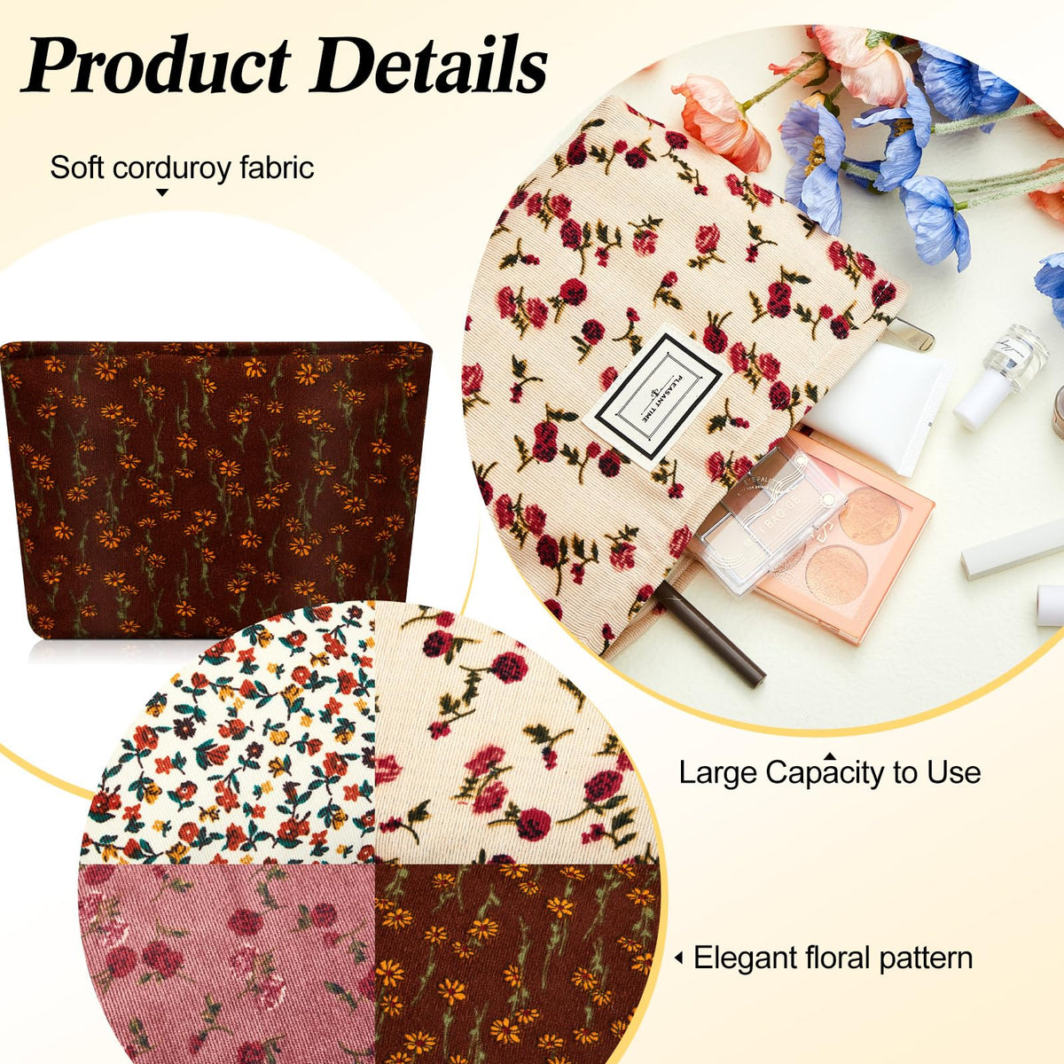 Sanwuta 4 Pcs Corduroy Cosmetic Bags Floral Makeup Bag Corduroy Cosmetic Pouch Flower Travel Toiletry Zipper Bag Large Capacity Aesthetic Purse Organizer Cute Handbags for Women, Girls Gifts, 4 Styles - thewildfolk Sanwuta 4 Pcs Corduroy Cosmetic Bags Floral Makeup Bag Corduroy Cosmetic Pouch Flower Travel Toiletry Zipper Bag Large Capacity Aesthetic Purse Organizer Cute Handbags for Women, Girls Gifts, 4 Styles