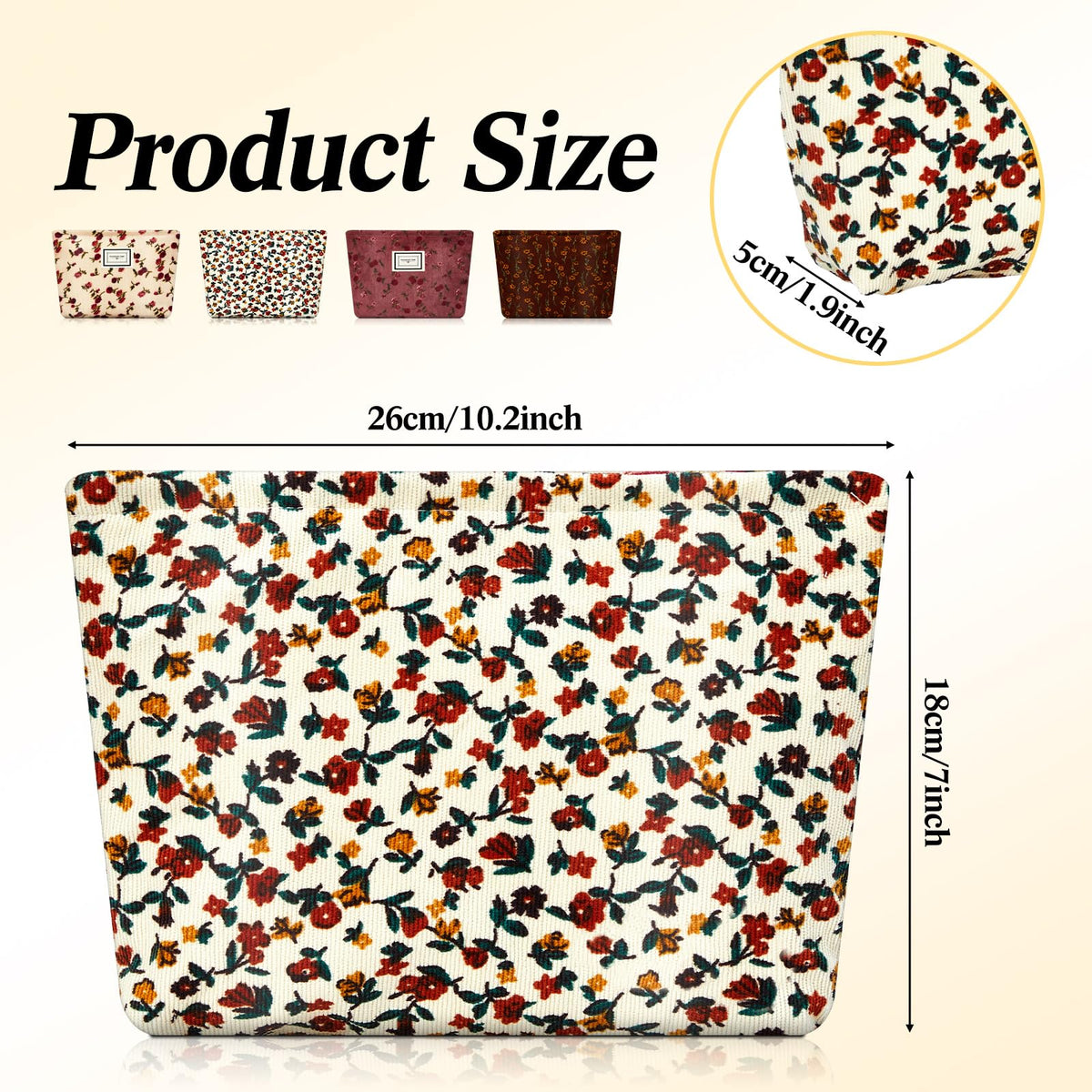 Sanwuta 4 Pcs Corduroy Cosmetic Bags Floral Makeup Bag Corduroy Cosmetic Pouch Flower Travel Toiletry Zipper Bag Large Capacity Aesthetic Purse Organizer Cute Handbags for Women, Girls Gifts, 4 Styles - thewildfolk Sanwuta 4 Pcs Corduroy Cosmetic Bags Floral Makeup Bag Corduroy Cosmetic Pouch Flower Travel Toiletry Zipper Bag Large Capacity Aesthetic Purse Organizer Cute Handbags for Women, Girls Gifts, 4 Styles