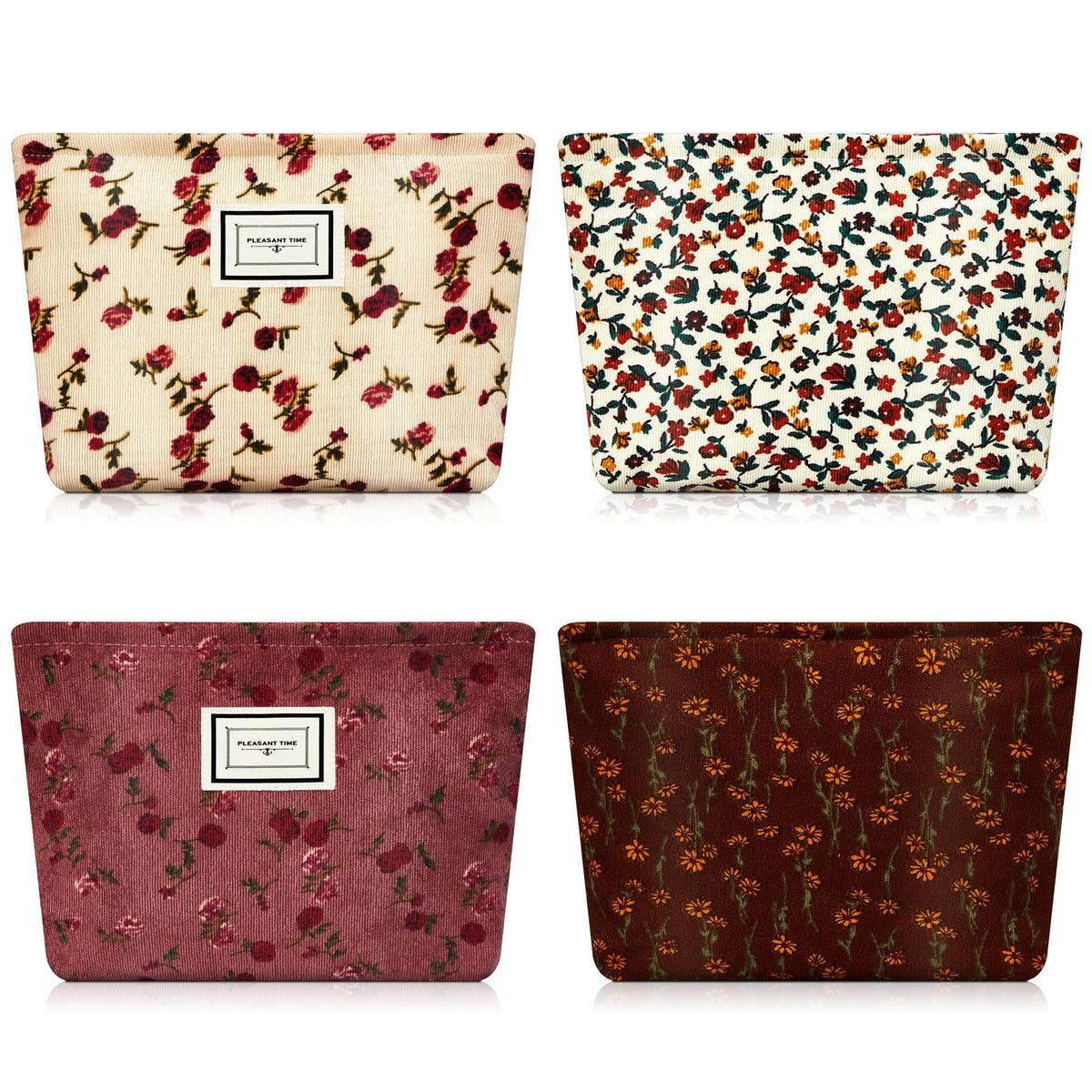 Sanwuta 4 Pcs Corduroy Cosmetic Bags Floral Makeup Bag Corduroy Cosmetic Pouch Flower Travel Toiletry Zipper Bag Large Capacity Aesthetic Purse Organizer Cute Handbags for Women, Girls Gifts, 4 Styles - thewildfolk Sanwuta 4 Pcs Corduroy Cosmetic Bags Floral Makeup Bag Corduroy Cosmetic Pouch Flower Travel Toiletry Zipper Bag Large Capacity Aesthetic Purse Organizer Cute Handbags for Women, Girls Gifts, 4 Styles