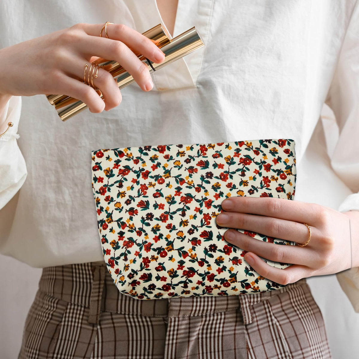 Sanwuta 4 Pcs Corduroy Cosmetic Bags Floral Makeup Bag Corduroy Cosmetic Pouch Flower Travel Toiletry Zipper Bag Large Capacity Aesthetic Purse Organizer Cute Handbags for Women, Girls Gifts, 4 Styles - thewildfolk Sanwuta 4 Pcs Corduroy Cosmetic Bags Floral Makeup Bag Corduroy Cosmetic Pouch Flower Travel Toiletry Zipper Bag Large Capacity Aesthetic Purse Organizer Cute Handbags for Women, Girls Gifts, 4 Styles