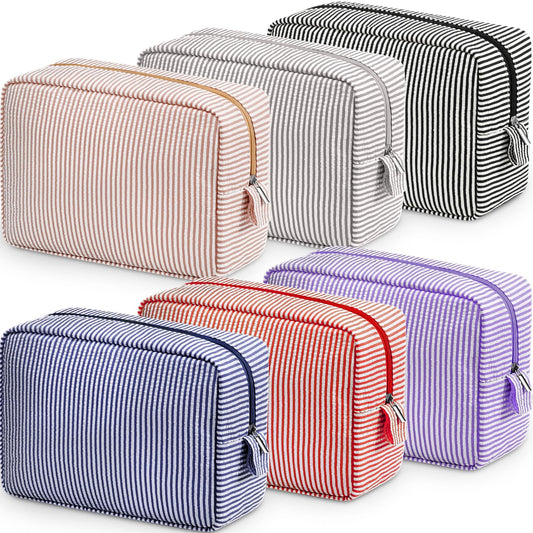 Sanwuta 6 Pack Seersucker Makeup Bags for Women Striped,Large,Classic - thewildfolk Sanwuta 6 Pack Seersucker Makeup Bags for Women Striped,Large,Classic