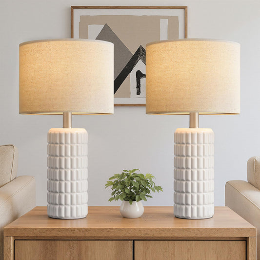 Seealle 23" Modern Ceramic Table Lamps Set of 2, Lamps for Bedroom, White - thewildfolk Seealle 23" Modern Ceramic Table Lamps Set of 2, Lamps for Bedroom, White