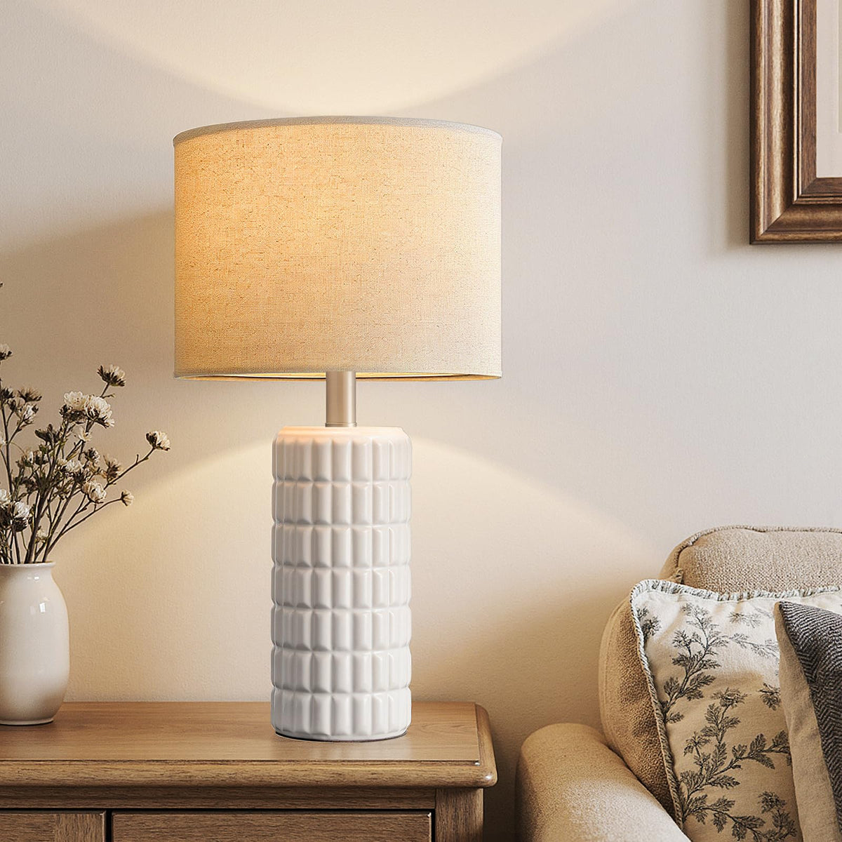 Seealle 23" Modern Ceramic Table Lamps Set of 2, Lamps for Bedroom, White - thewildfolk Seealle 23" Modern Ceramic Table Lamps Set of 2, Lamps for Bedroom, White