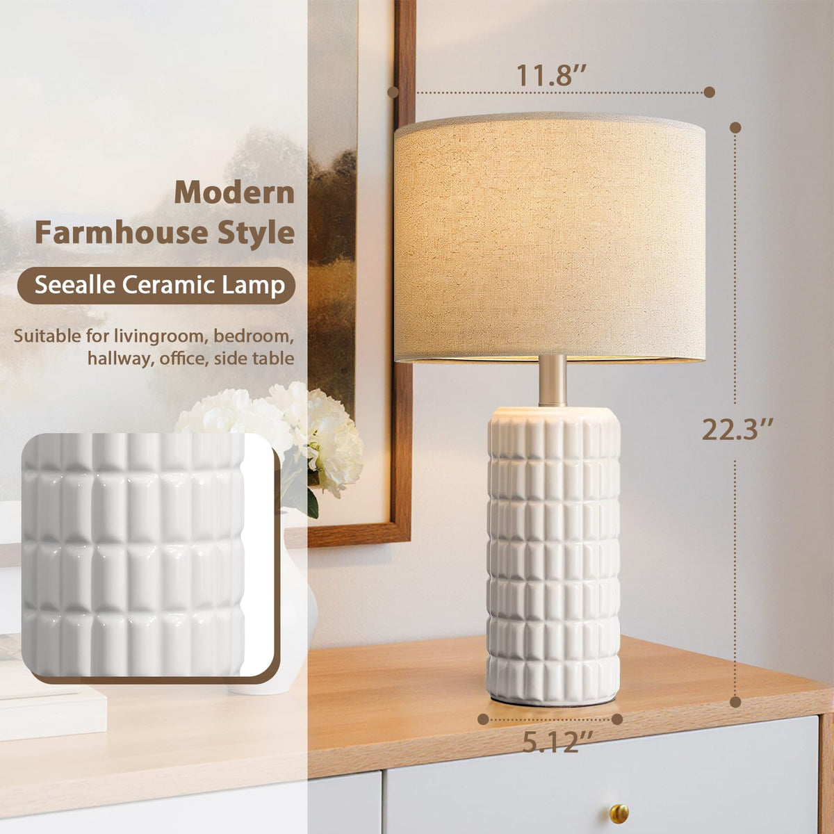 Seealle 23" Modern Ceramic Table Lamps Set of 2, Lamps for Bedroom, White - thewildfolk Seealle 23" Modern Ceramic Table Lamps Set of 2, Lamps for Bedroom, White