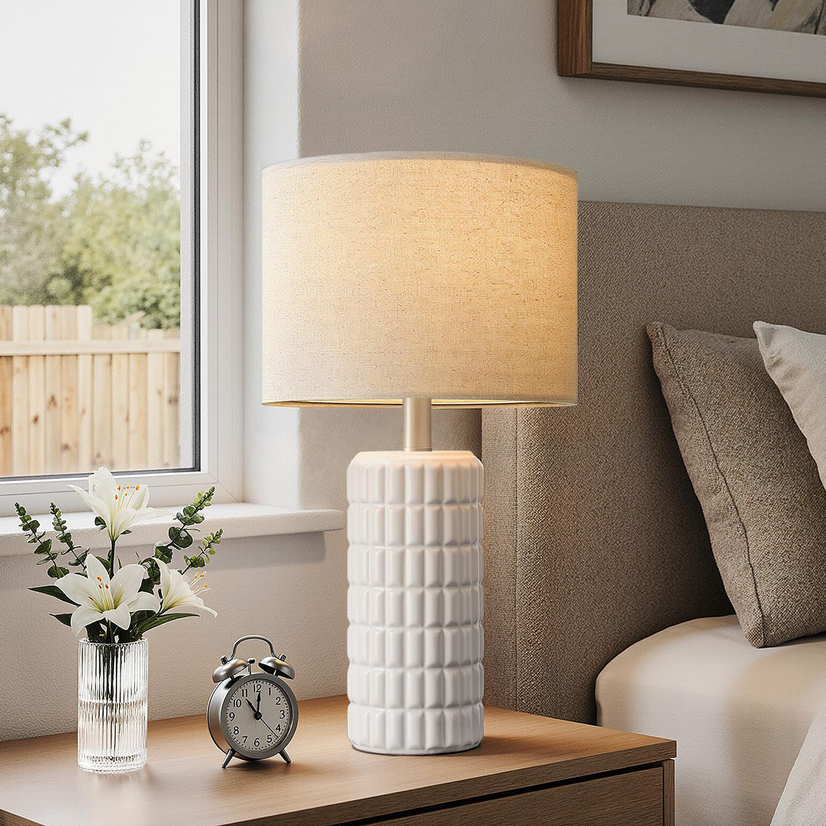 Seealle 23" Modern Ceramic Table Lamps Set of 2, Lamps for Bedroom, White - thewildfolk Seealle 23" Modern Ceramic Table Lamps Set of 2, Lamps for Bedroom, White