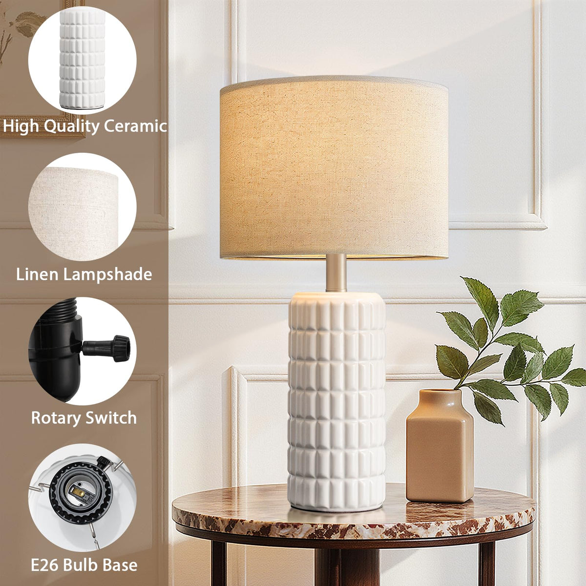 Seealle 23" Modern Ceramic Table Lamps Set of 2, Lamps for Bedroom, White - thewildfolk Seealle 23" Modern Ceramic Table Lamps Set of 2, Lamps for Bedroom, White
