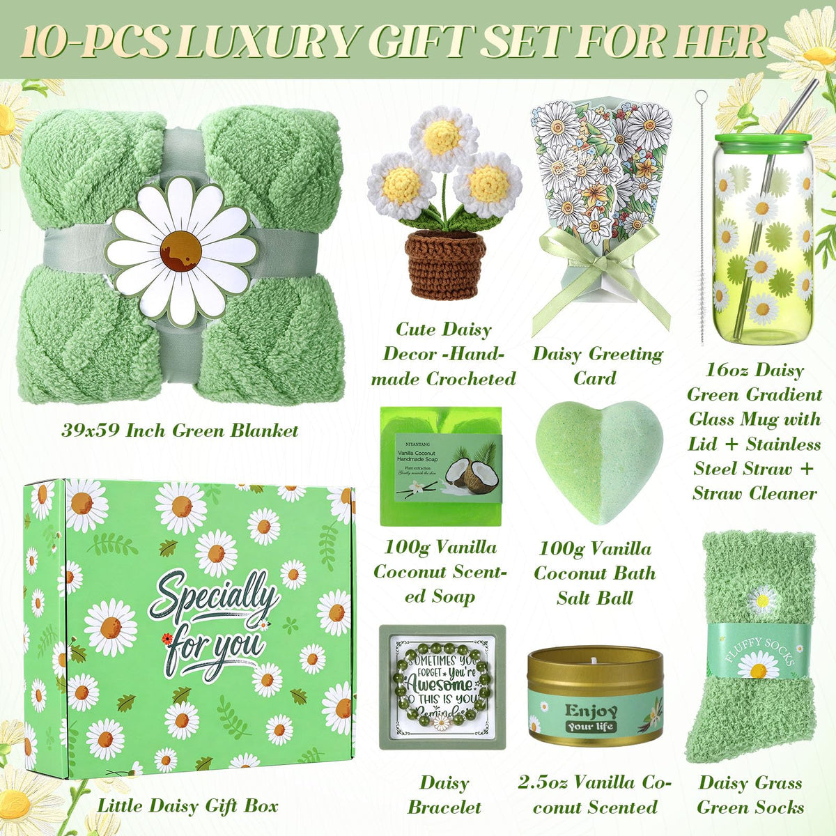 Self Care Gift Basket for Women with Blanket & Tumbler, Daisy Spa Gift Box - thewildfolk Self Care Gift Basket for Women with Blanket & Tumbler, Daisy Spa Gift Box